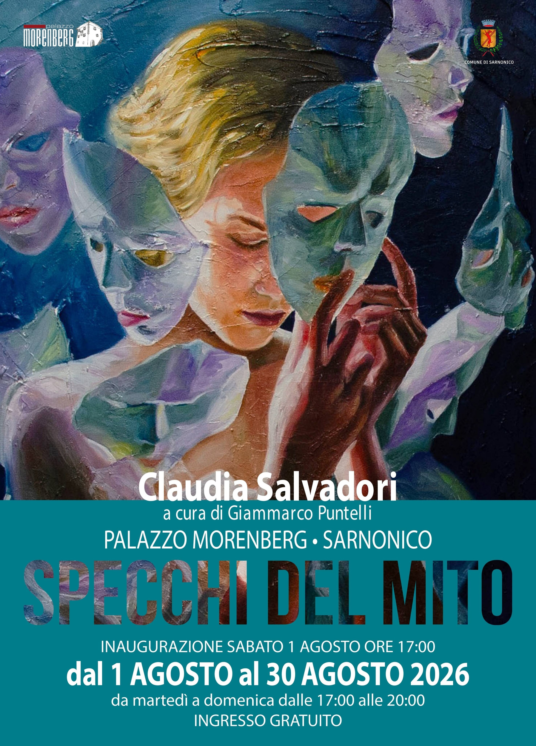 Locandina istituzionale Specchi del mito a Palazzo Morenberg, agosto 2026